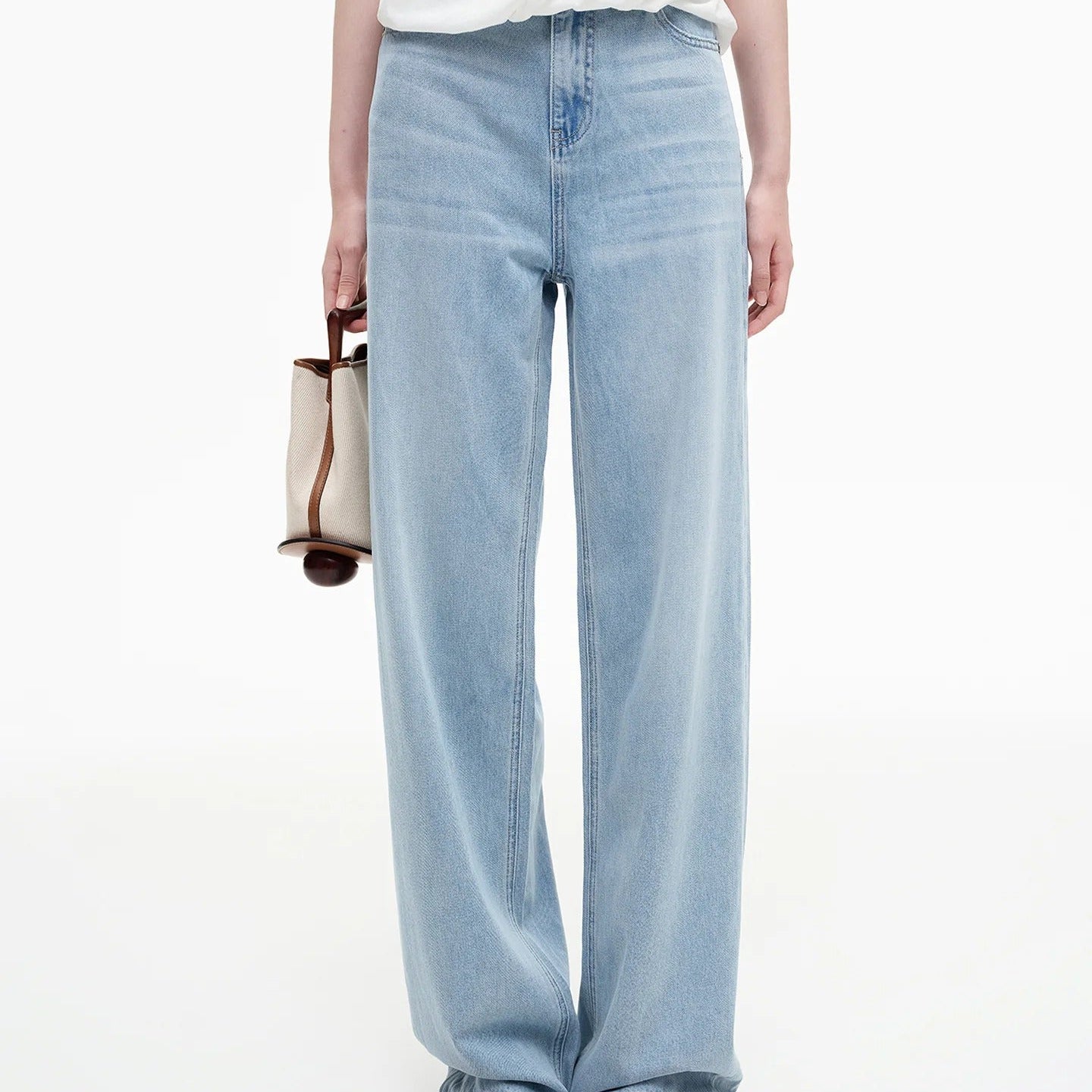 Light Wash Wide Leg Jeans With A Fluid Drape