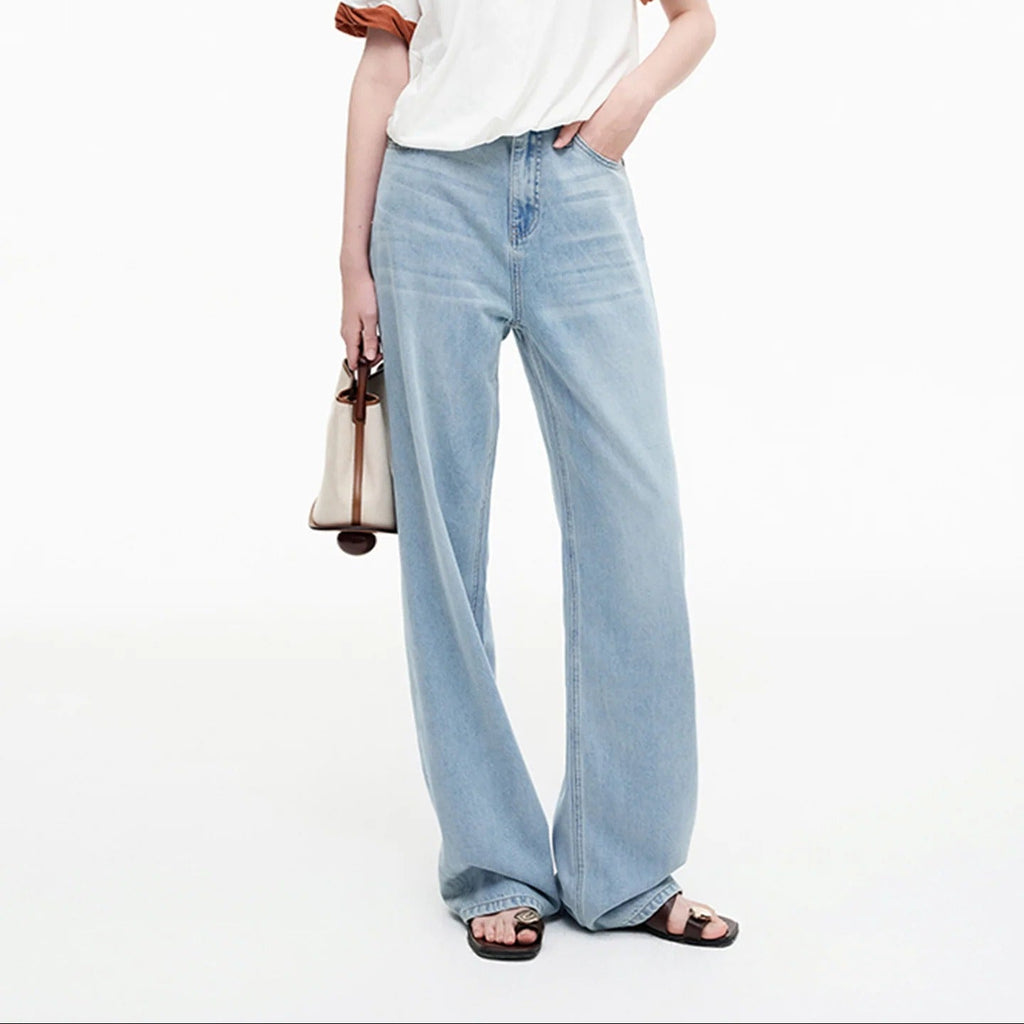 Light Wash Wide Leg Jeans With A Fluid Drape