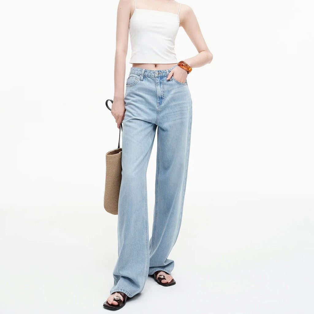 Light Wash Wide Leg Jeans With A Fluid Drape