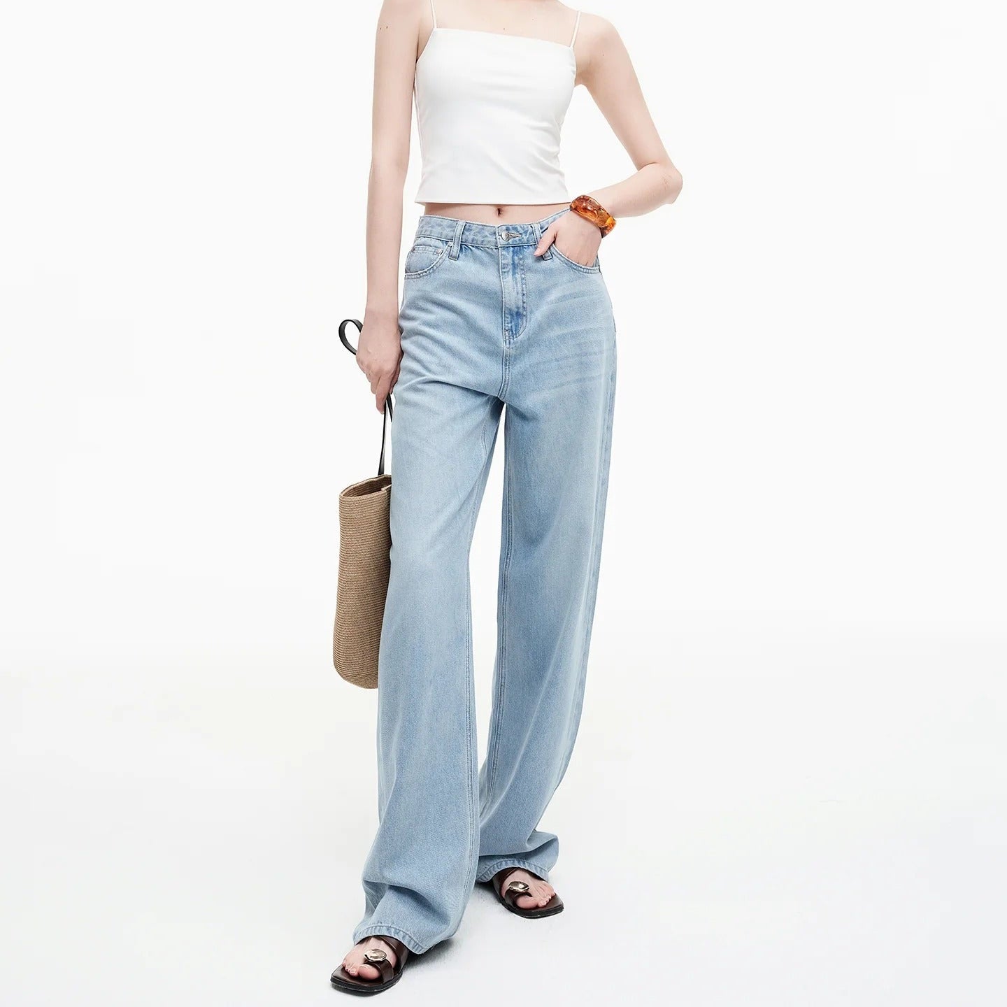 Light Wash Wide Leg Jeans With A Fluid Drape