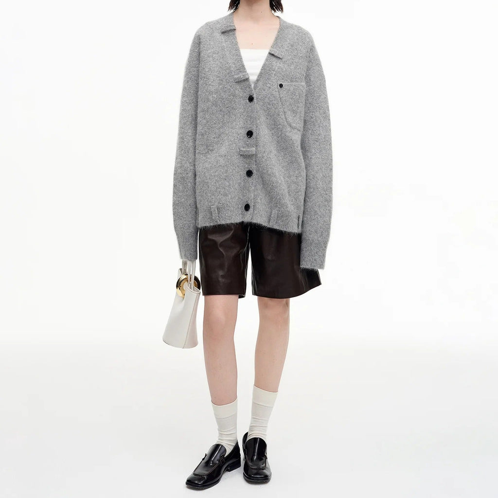 Relaxed Fit Mohair Blend Cardigan With A Collar