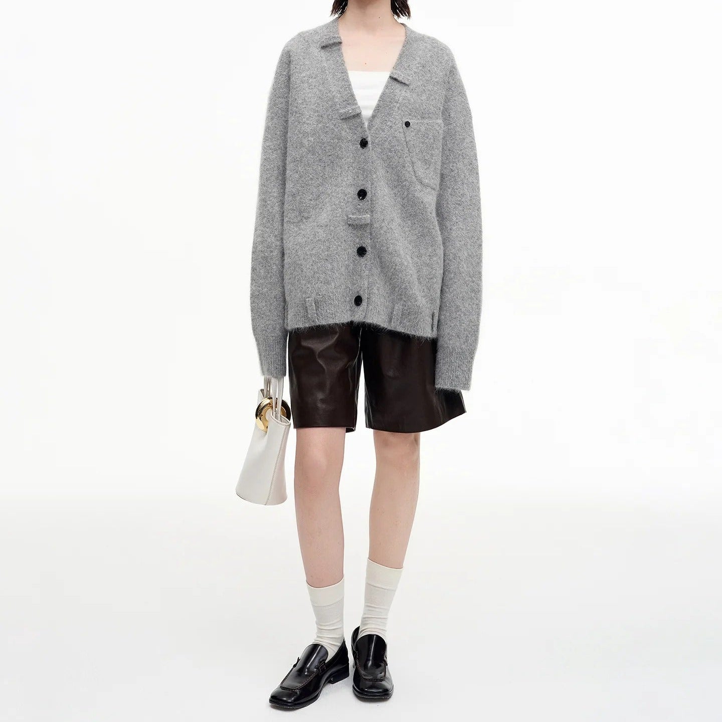 Relaxed Fit Mohair Blend Cardigan With A Collar