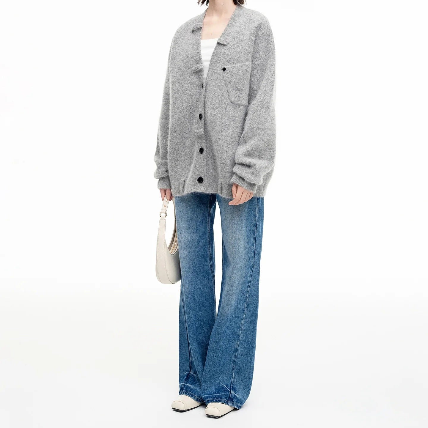 Relaxed Fit Mohair Blend Cardigan With A Collar