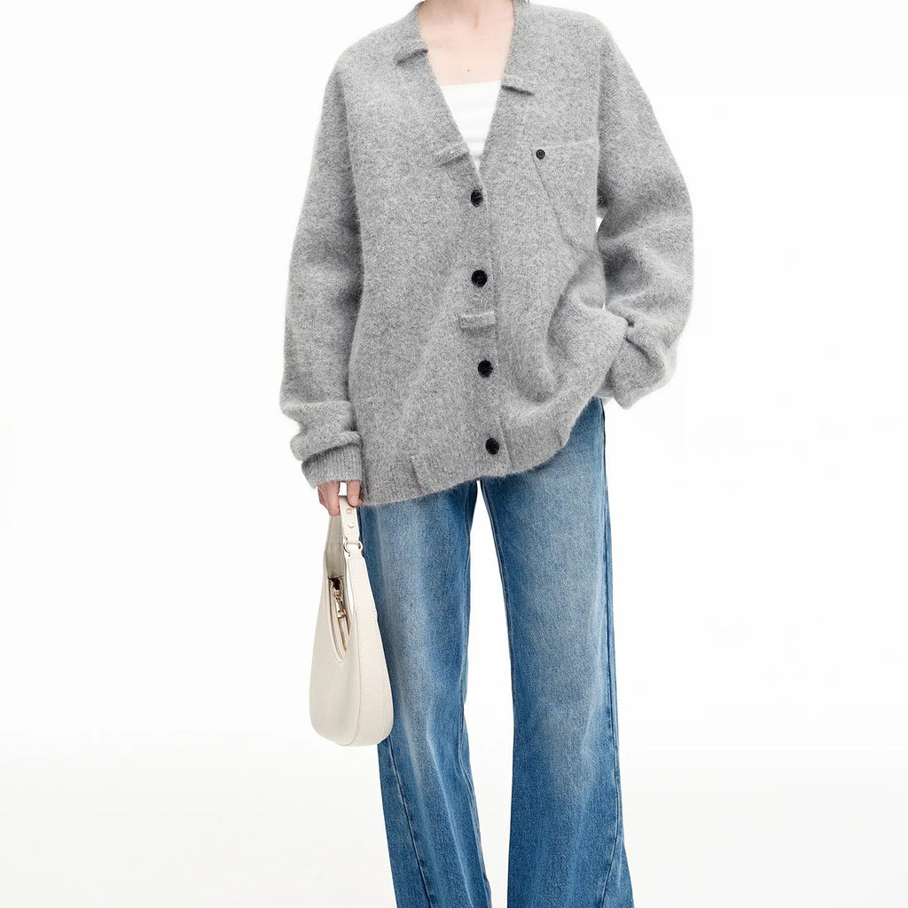 Relaxed Fit Mohair Blend Cardigan With A Collar