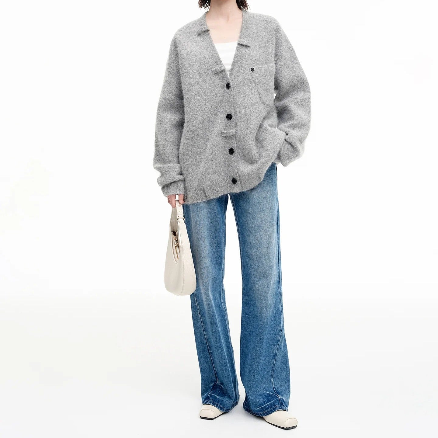 Relaxed Fit Mohair Blend Cardigan With A Collar