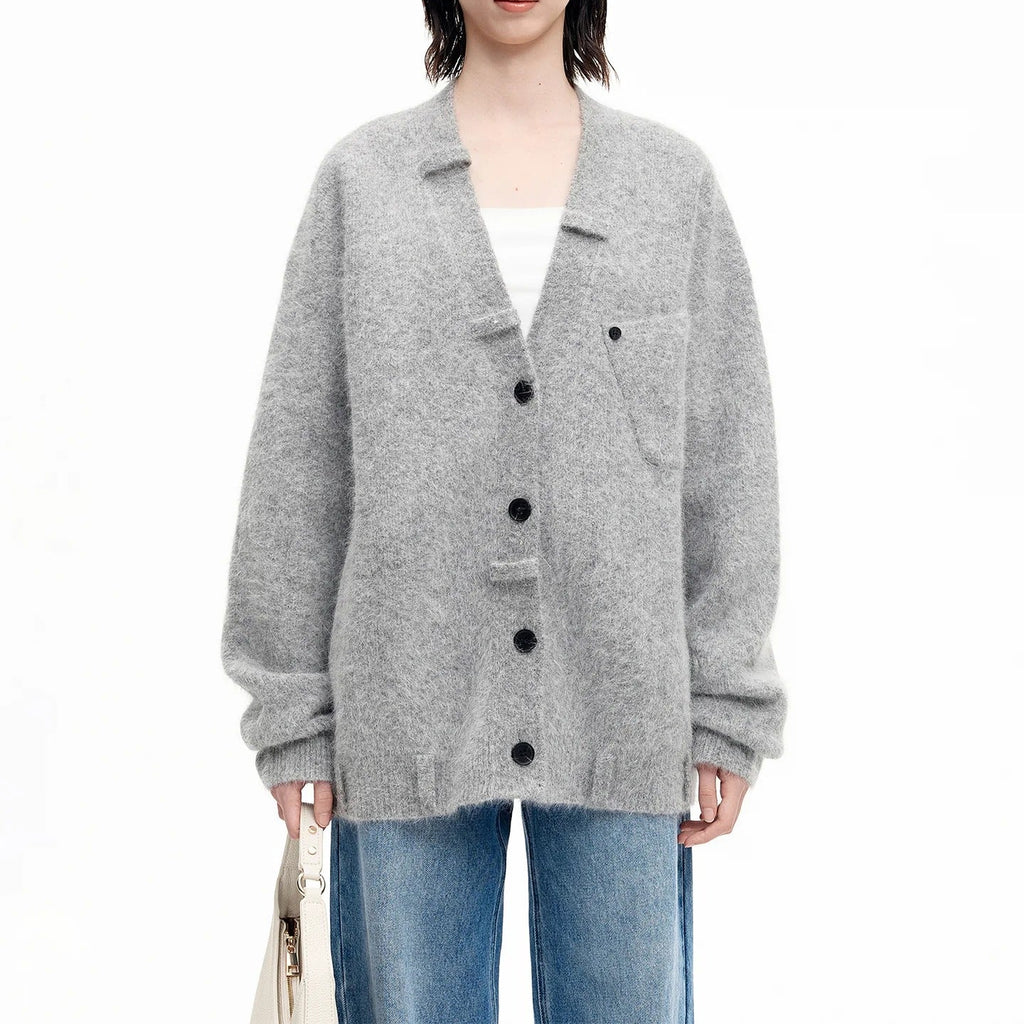 Relaxed Fit Mohair Blend Cardigan With A Collar