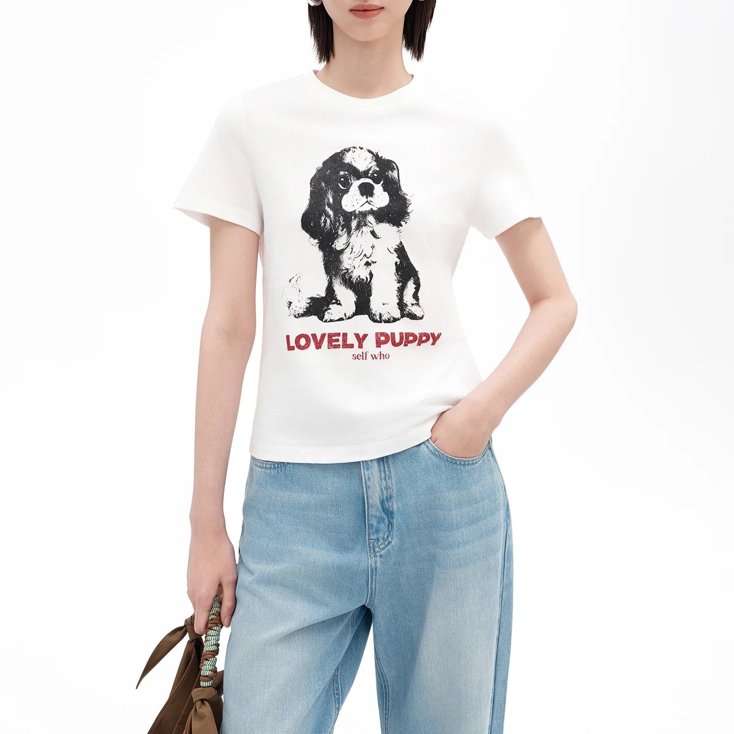 Retro Puppy Print Short Sleeve T Shirt