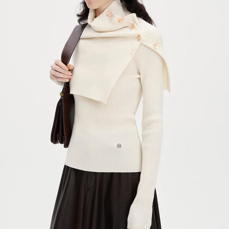 Slim Fit Knit Top With Detachable Collar