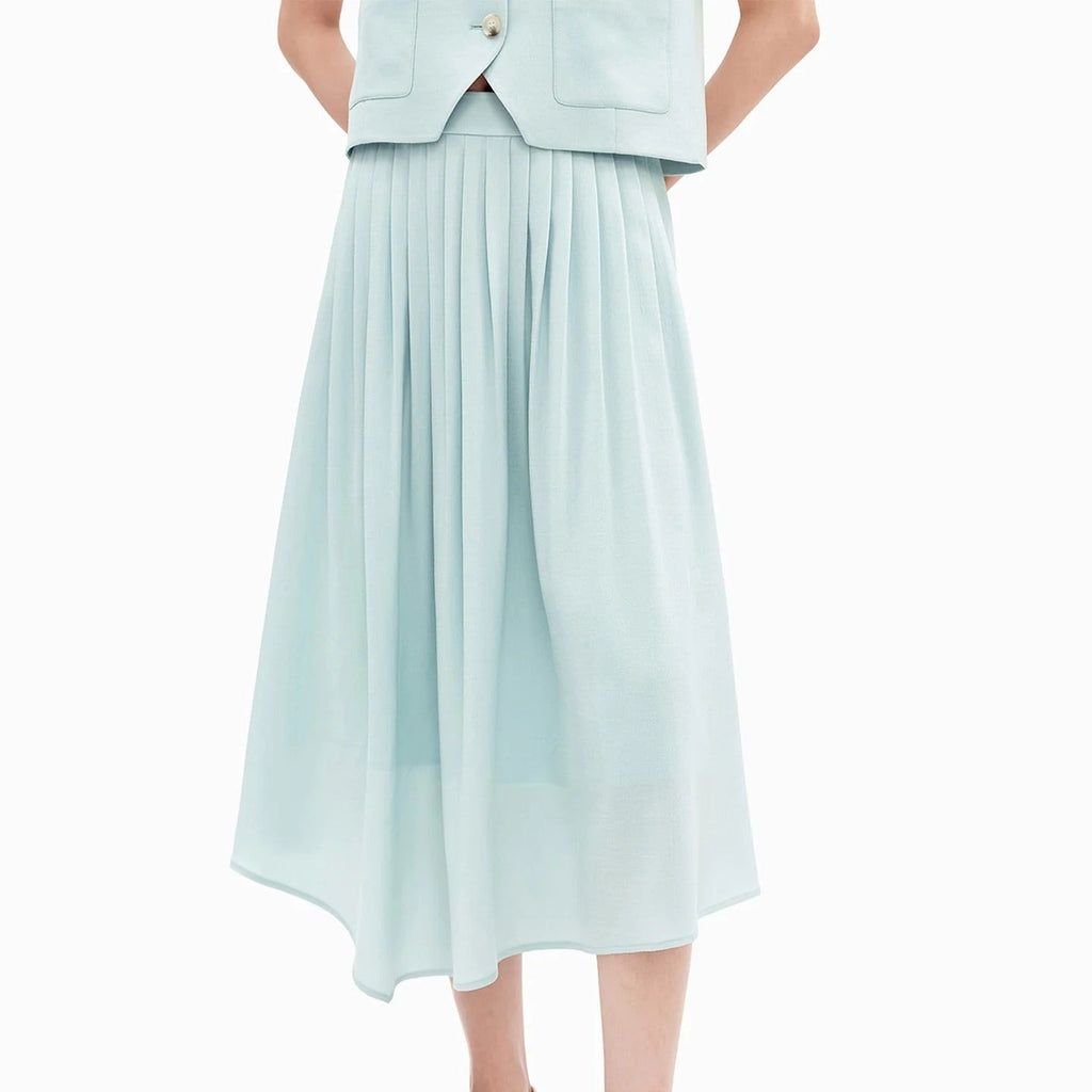 TwoPiece Set V Neck Top And Pleated Maxi Skirt