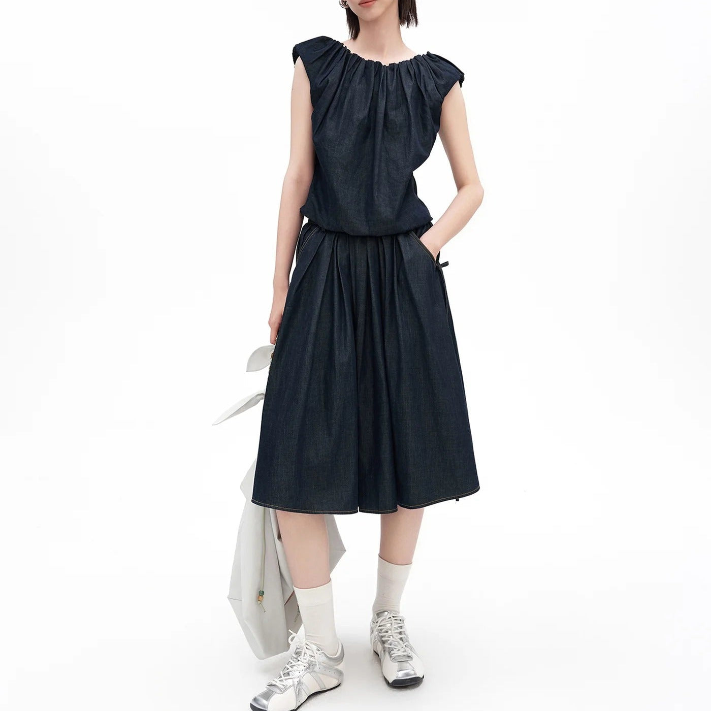 Two Piece Set Pleated Sleeveless Top And Skirt