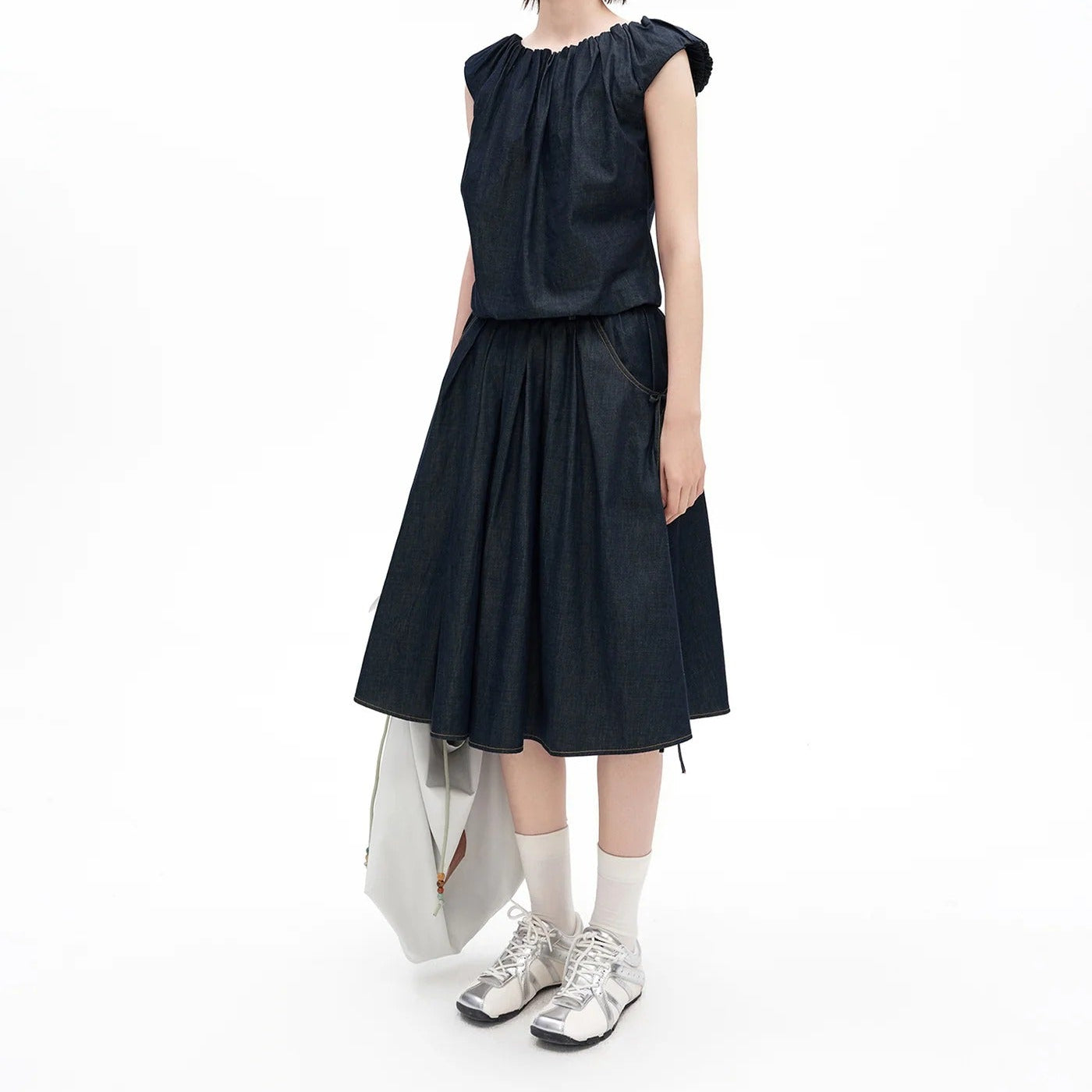 Two Piece Set Pleated Sleeveless Top And Skirt
