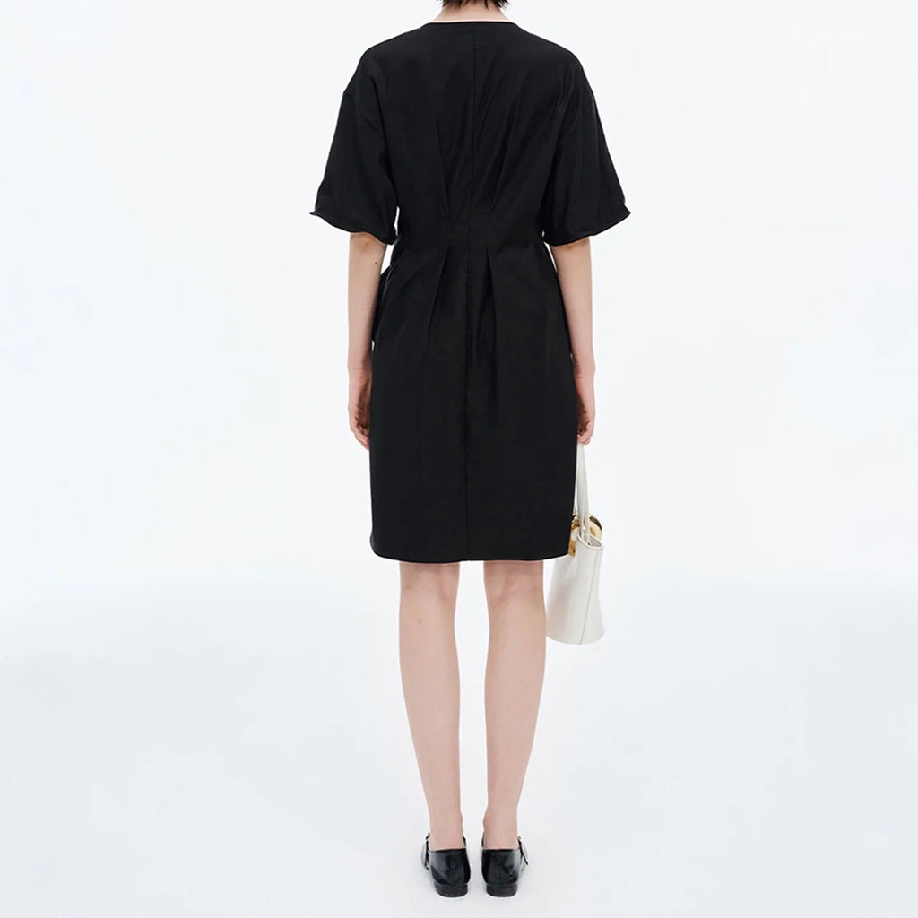 V Neck Twist Front Puff Sleeve Dress