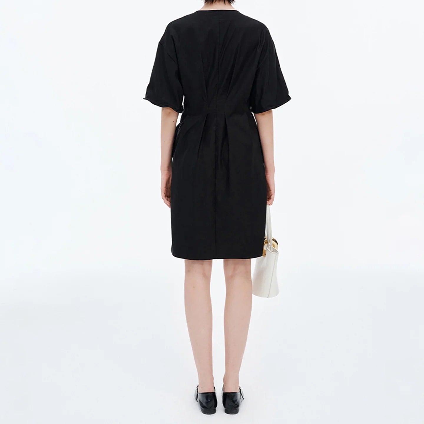 V Neck Twist Front Puff Sleeve Dress
