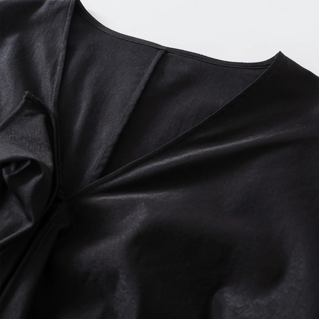 V Neck Twist Front Puff Sleeve Dress