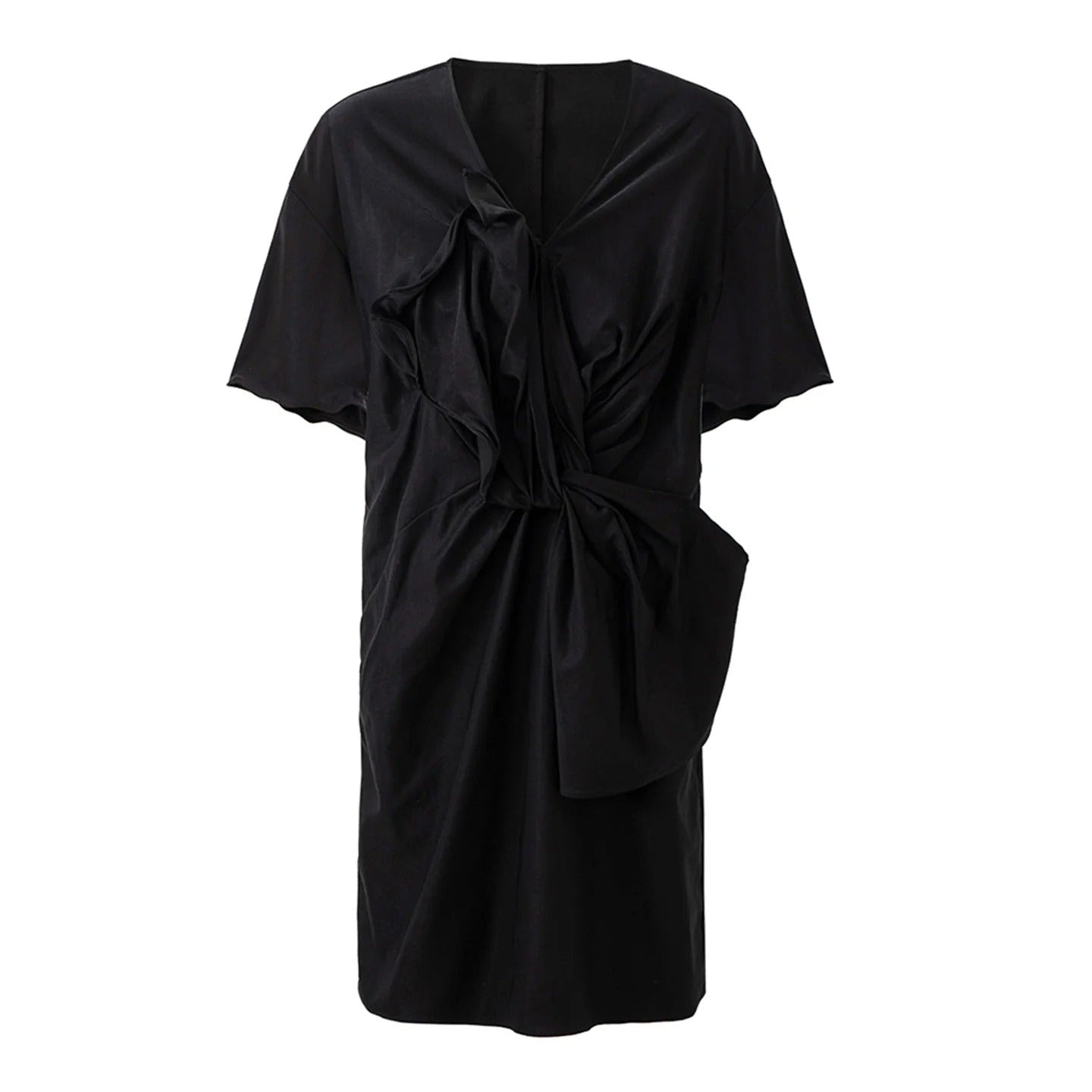 V Neck Twist Front Puff Sleeve Dress